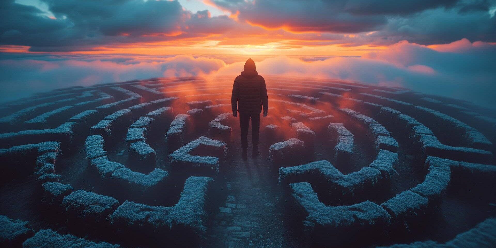 veilofreality_a_man_in_a_labyrinth_maze_looking_into_a_mirror_s_22754a47-9238-444f-b5d8-da377faec788
